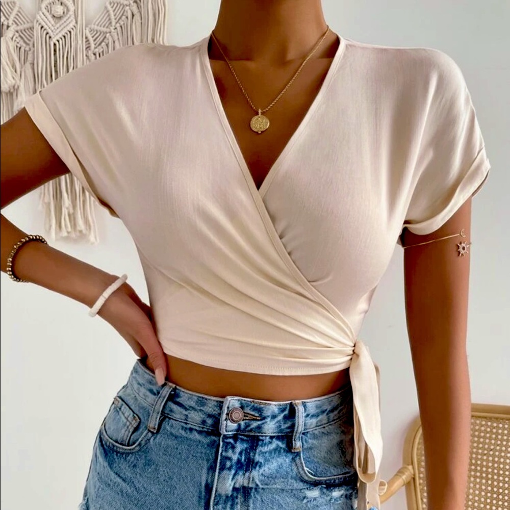 Beige side knot blouse